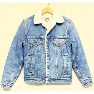 Vintage‎ Levi's Unisex Trucker Jacket Light Blue Denim Sherpa Lined USA Made 34R